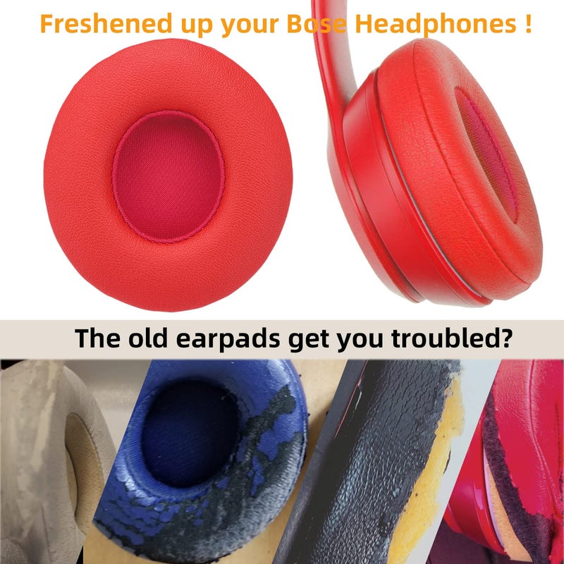 YOCOWOCO Replacement Ear Pads for Beats Solo 2 & Solo 3 Wireless On-Ear Headphones, Solo2 & Solo3 Earpads Cushions with Noise Isolation Memory Foam and Softer Protein Leather, Red - Image 3